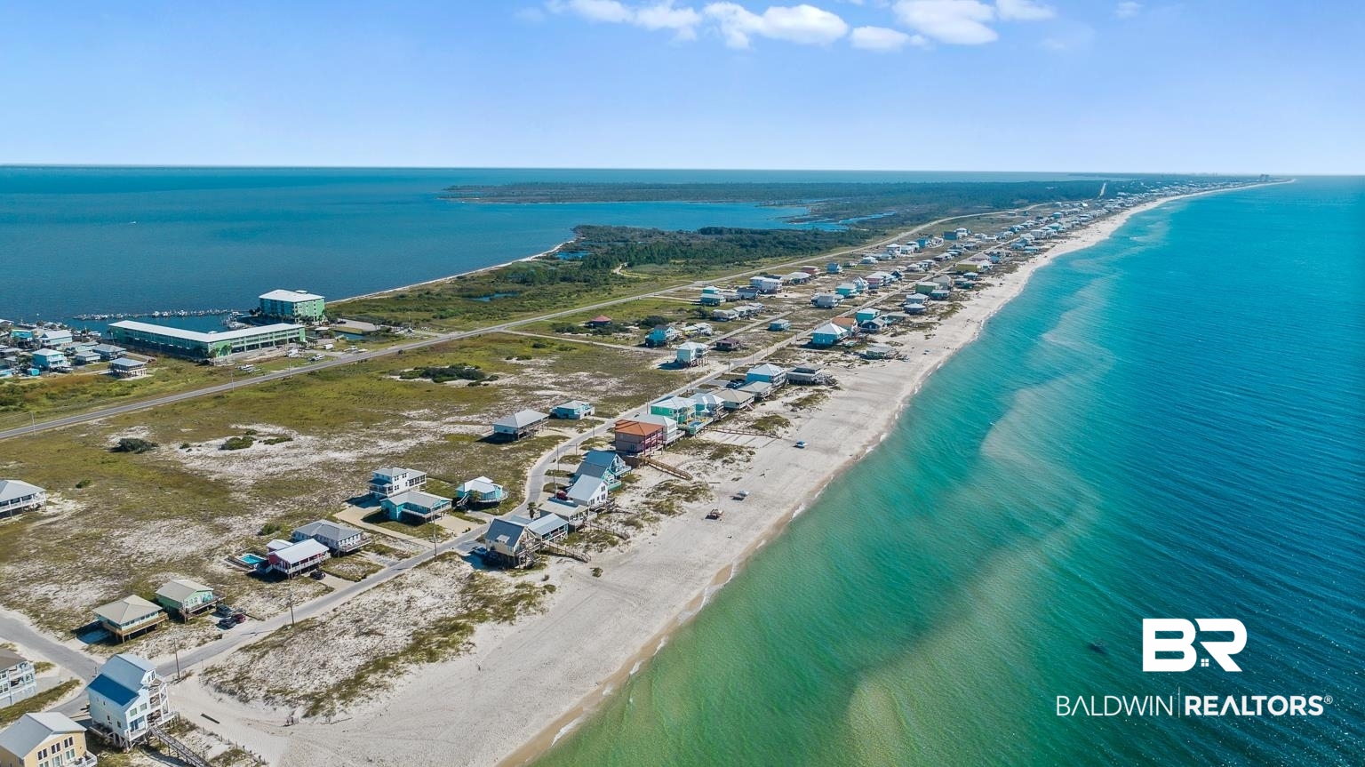 2586 Muscogee Road Gulf Shores, AL 36542 - Photo 51 of 55 Drone / aerial view with a water view and a view of the beach