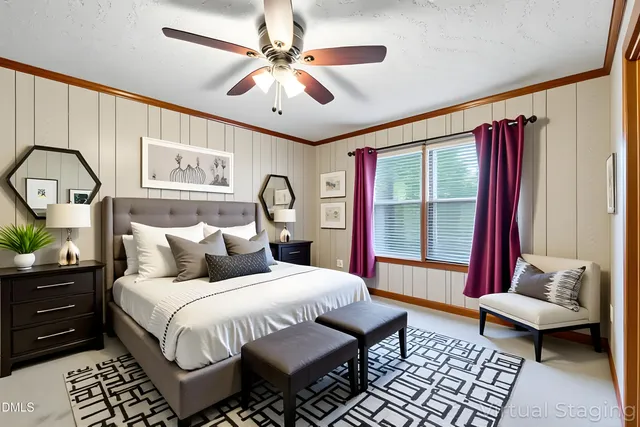 a bedroom with a bed and a couch