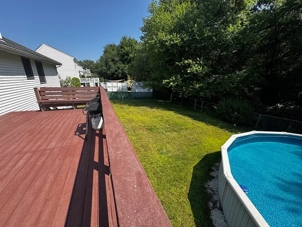 a view of a swimming pool with a stove