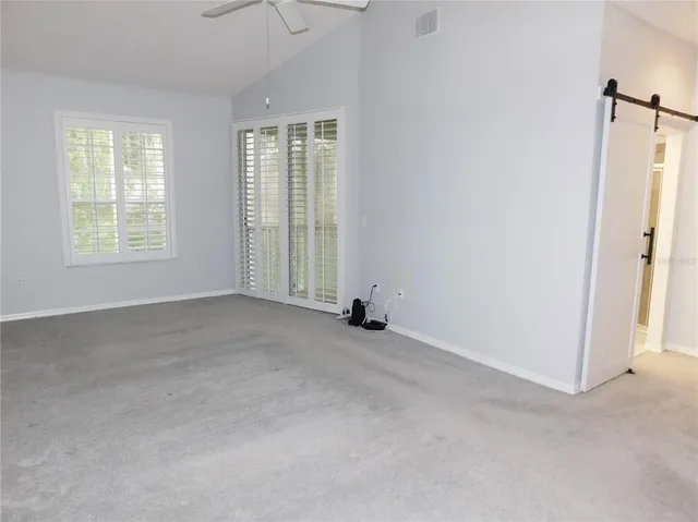 a view of a room with racks on the wall