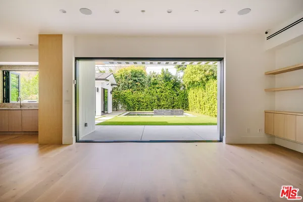 a living room with a large window