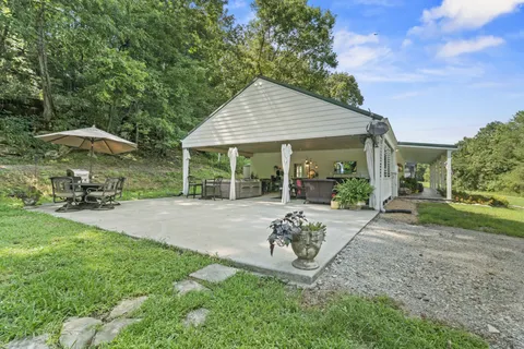 a view of a park with a slide