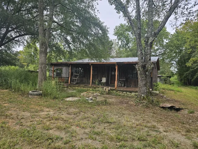 a view of a house with a yard and large tree