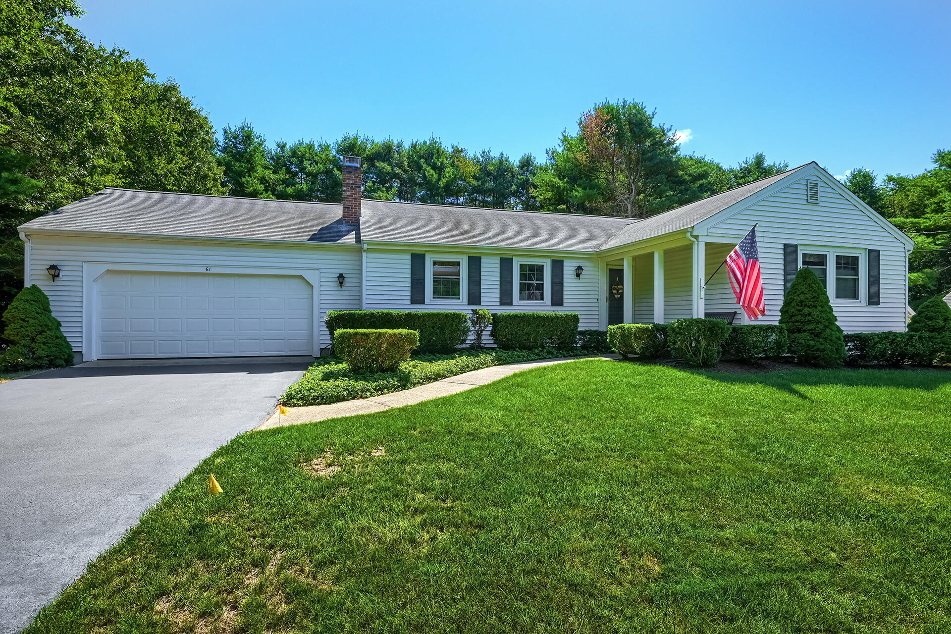 a front view of house with yard and green space