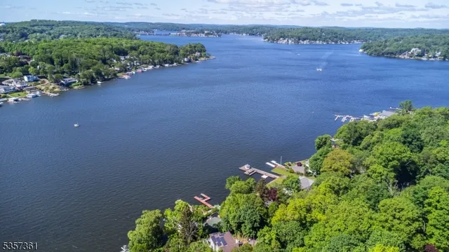 an aerial view of a house with a garden