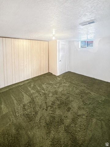 7811 South Oak Street Sandy, UT 84047 - Photo 12 of 17 Deep pile green carpeting covers the floor, complementing the white wood paneling and painted walls