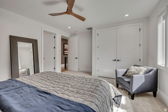 1720 Hillcrest Circle Mapleton, UT 84664 - Photo 61 of 116 Bedroom with a closet, recessed lighting, and a ceiling fan