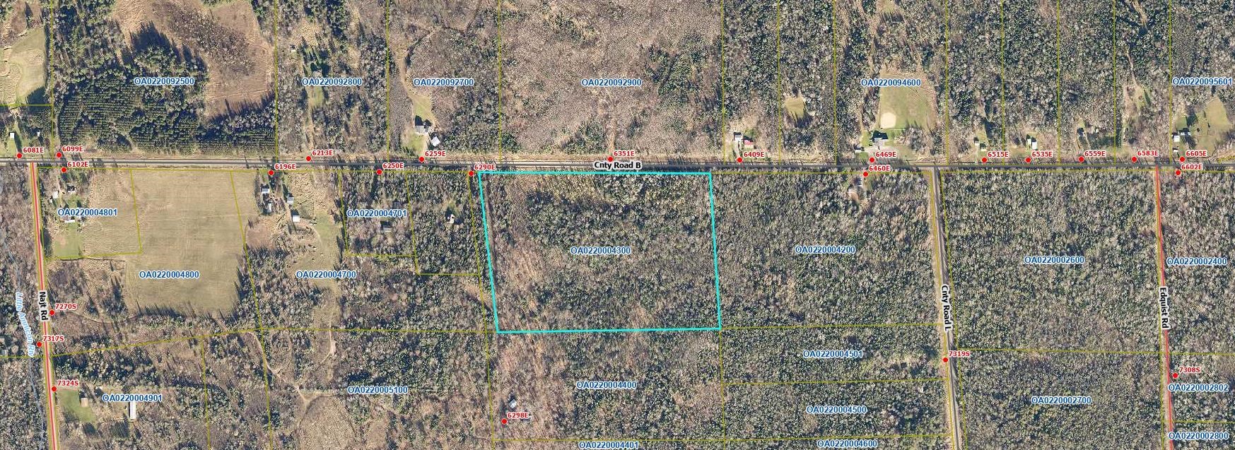 63-xx East County Rd B South Range, WI 54874 - Photo 4 of 4 Aerial map of property and surrounding area featuring property parcel outlined