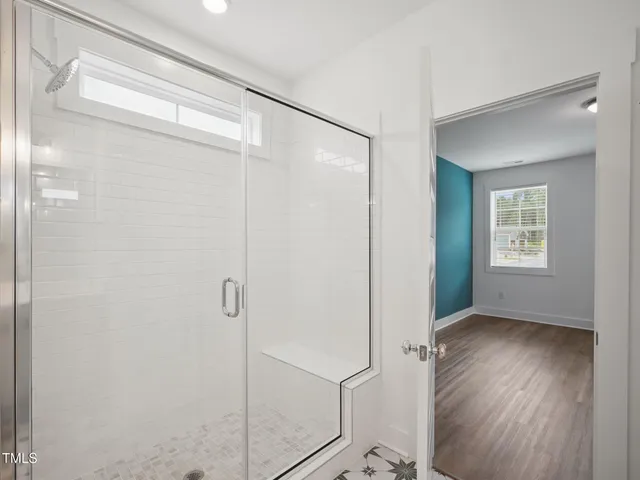 a bathroom with a bathtub