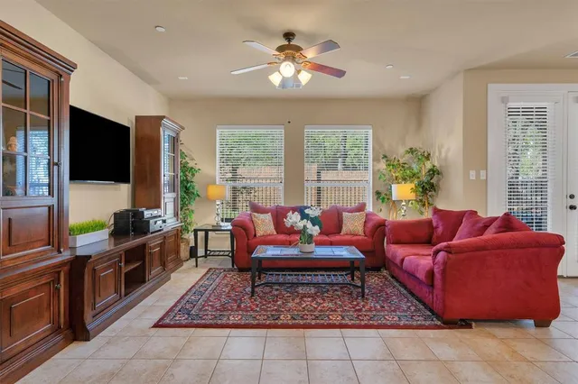 a view of a hallway with seating area