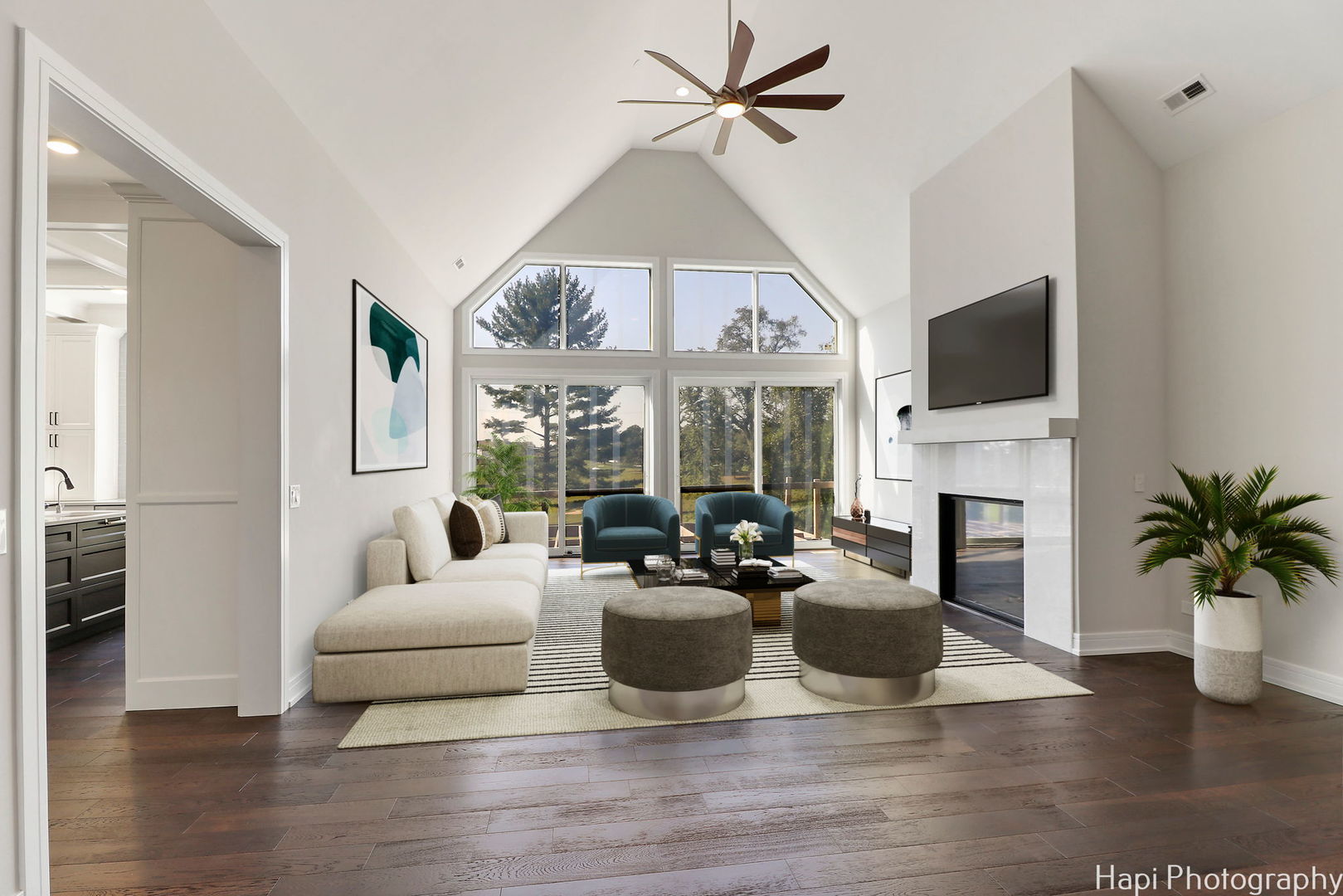 4285 Hilltop Road Long Grove, IL 60047 - Photo 5 of 59 a living room with furniture a fireplace and a flat screen tv