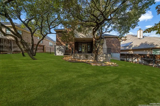 a garden view with a seating space