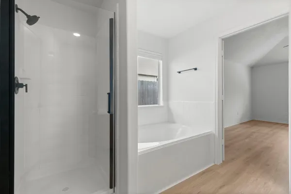 a bathroom with a bathtub