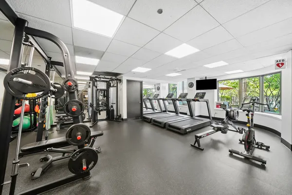 a view of a room with gym equipment