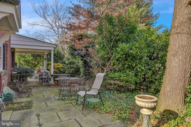 a view of a patio with table and chairs and potted plants