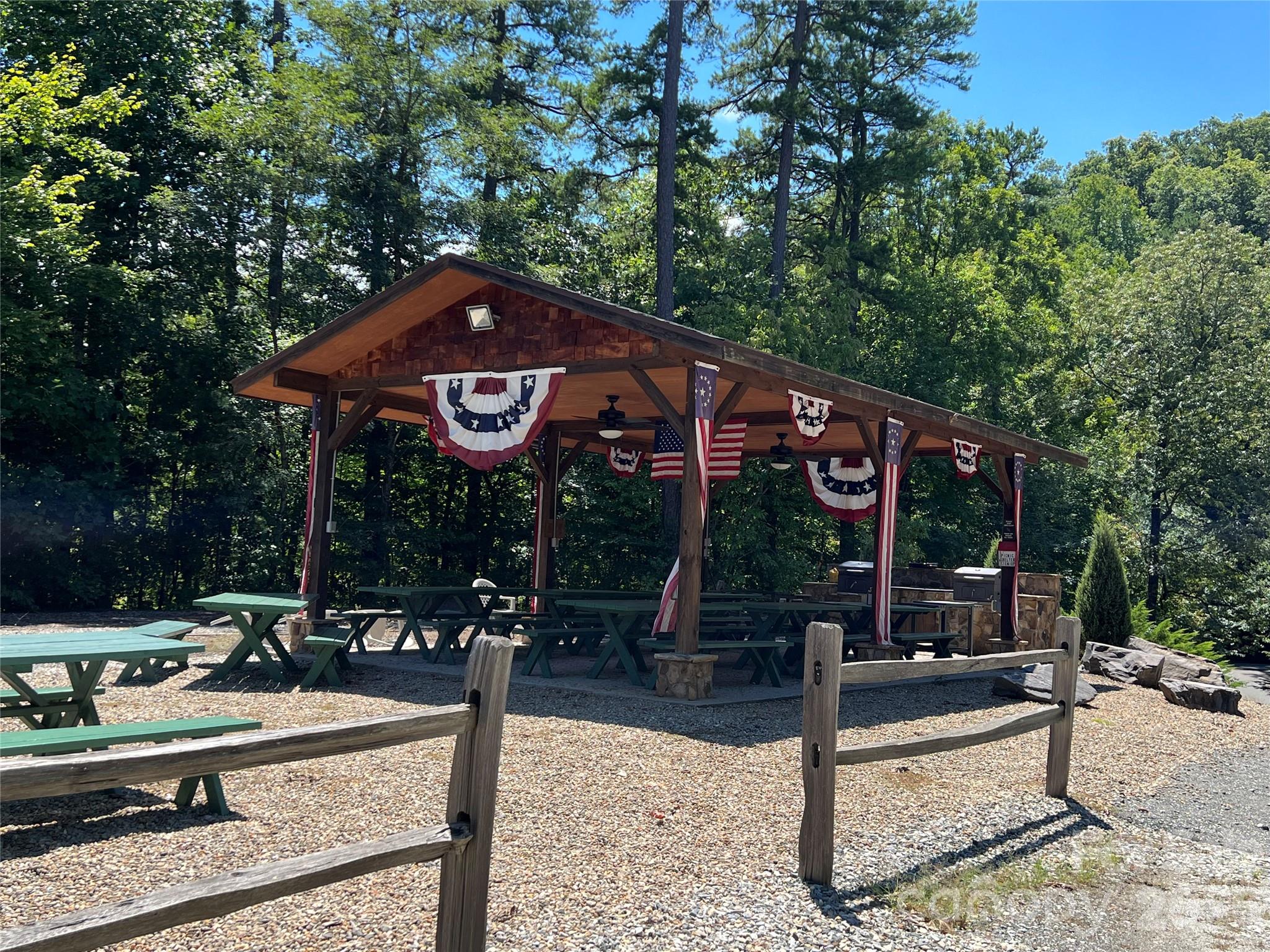 28 Nantahala Ridge Bryson City, NC 28713 - Photo 46 of 47 a view of a dinning table and chairs under an umbrella