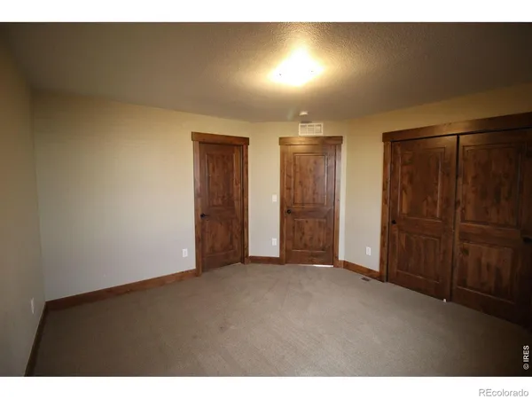 a view of an empty room with closet