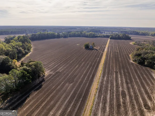 an aerial view of a house with a garden