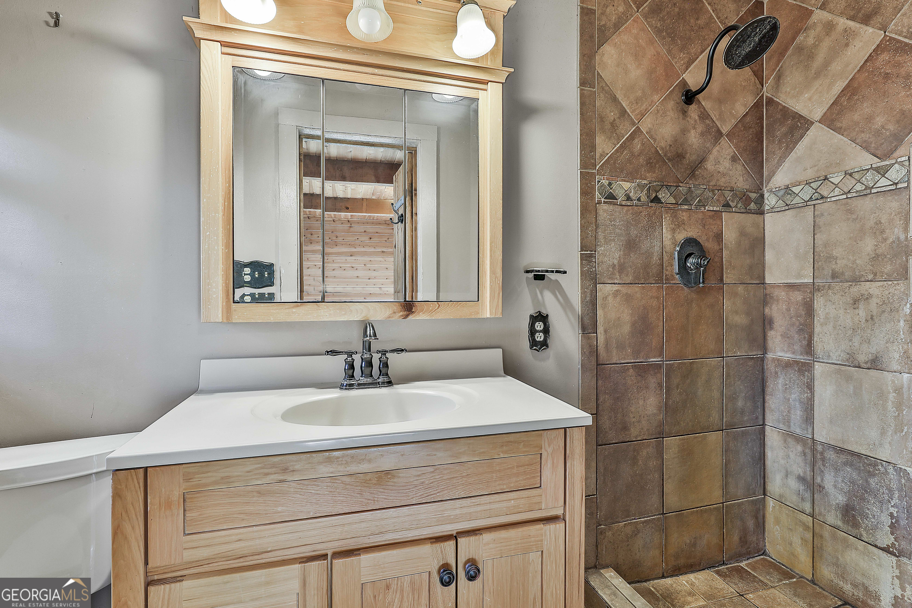 161 Mockingbird Lane Brooks, GA 30205 - Photo 31 of 57 a bathroom with a sink a mirror and a shower