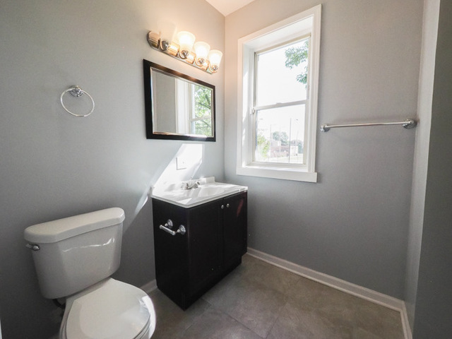 6849 South Green Street, Unit 1 Chicago, IL 60621 - Photo 4 of 4 a bathroom with a toilet sink vanity and mirror