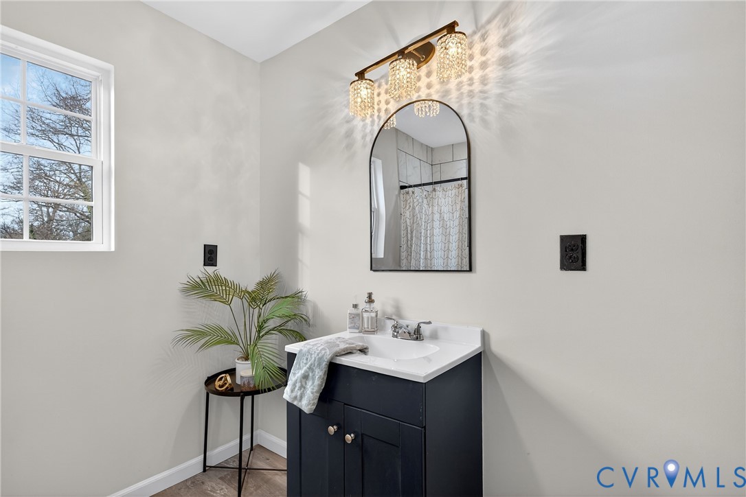 1952 Powell Road Richmond, VA 23224 - Photo 27 of 36 a bathroom with a sink a mirror and a potted plant