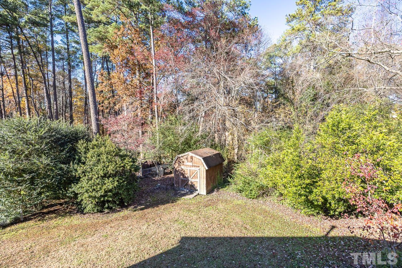 3100 Braddock Drive Raleigh, NC 27612 - Photo 38 of 40 a view of a backyard with fountain plants and large trees