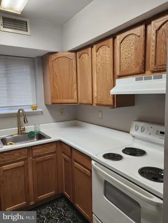 a kitchen with a sink a stove and cabinets