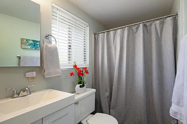 a bathroom with a sink a toilet and a mirror