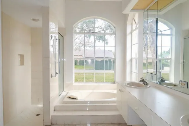 a bathroom with a bathtub and a sink