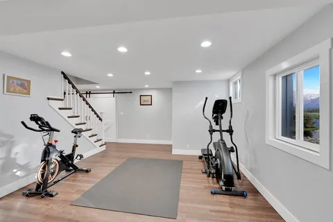 a view of a room with gym equipment