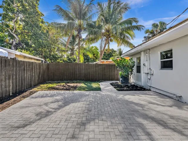 a view of a backyard with palm tree