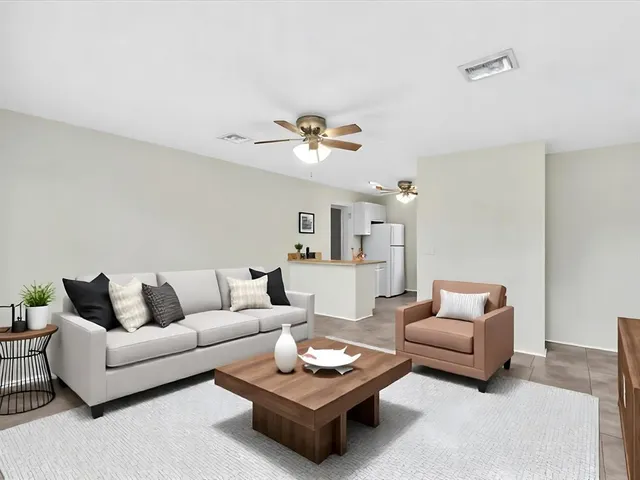 a living room with furniture