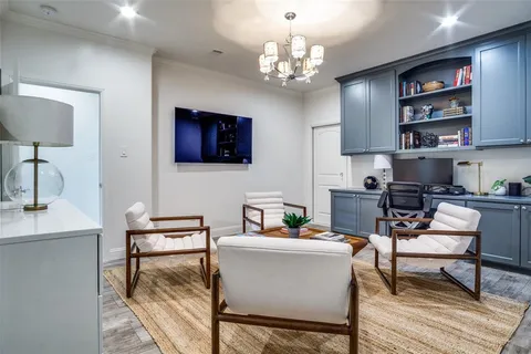 a workspace with furniture