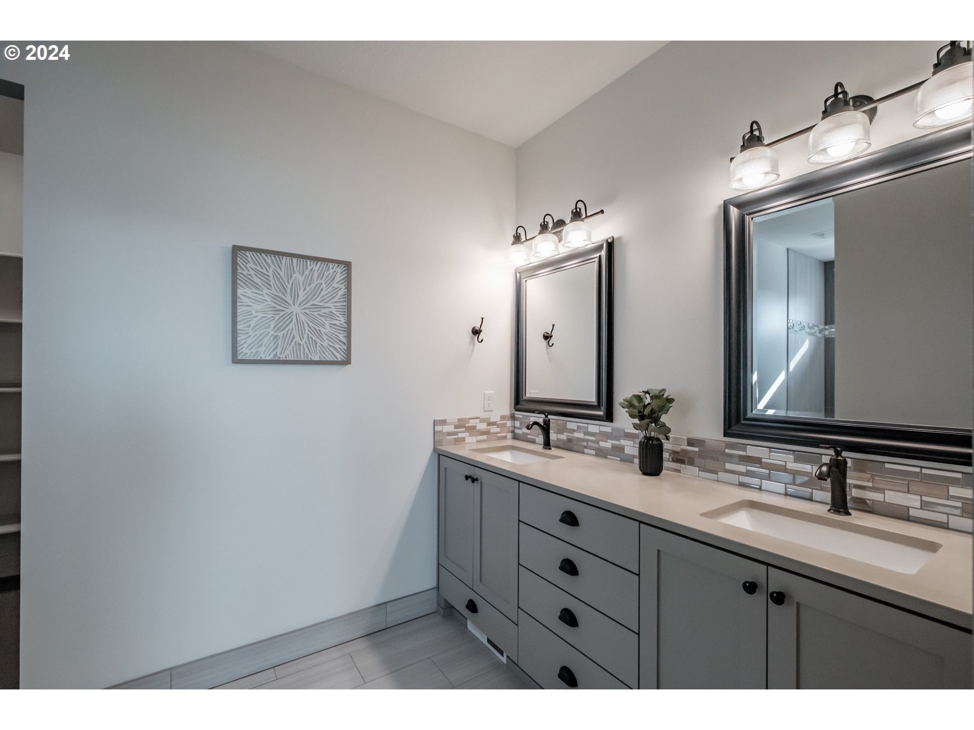 10886 Bethel Road Amity, OR 97101 - Photo 24 of 42 a bathroom with a double vanity sink and a mirror