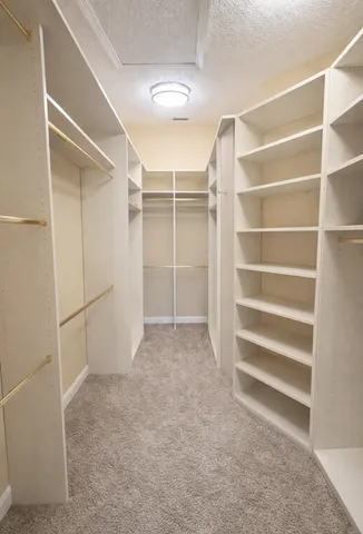 a view of walk in closet with empty racks