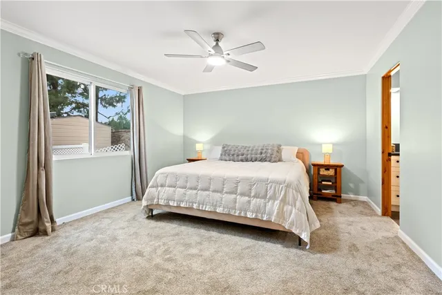 a bedroom with a large bed and a window