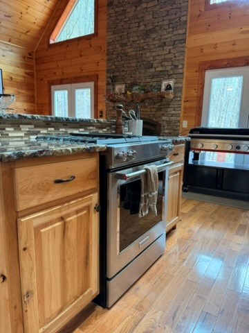5575 Rainbow Springs Road Franklin, NC 28734 - Photo 11 of 35 a kitchen with stainless steel appliances granite countertop a stove a sink and a microwave