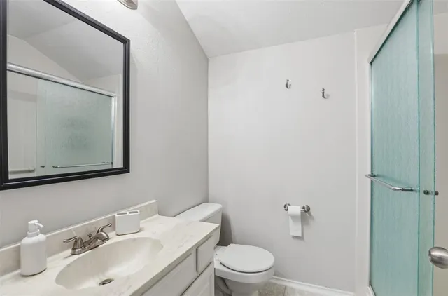 a bathroom with a sink toilet and mirror