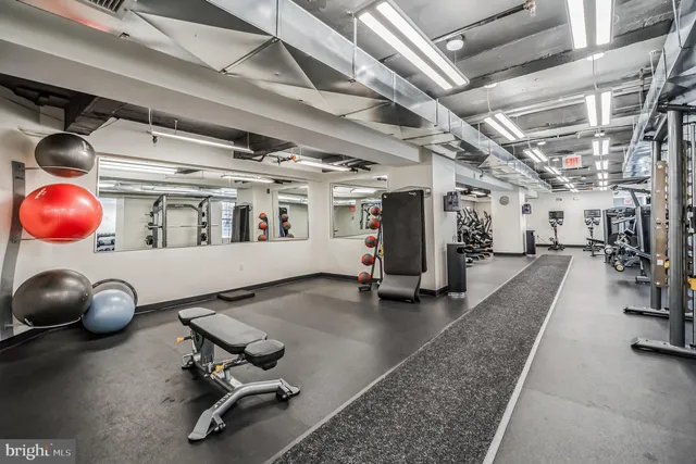 a view of a room with gym equipment