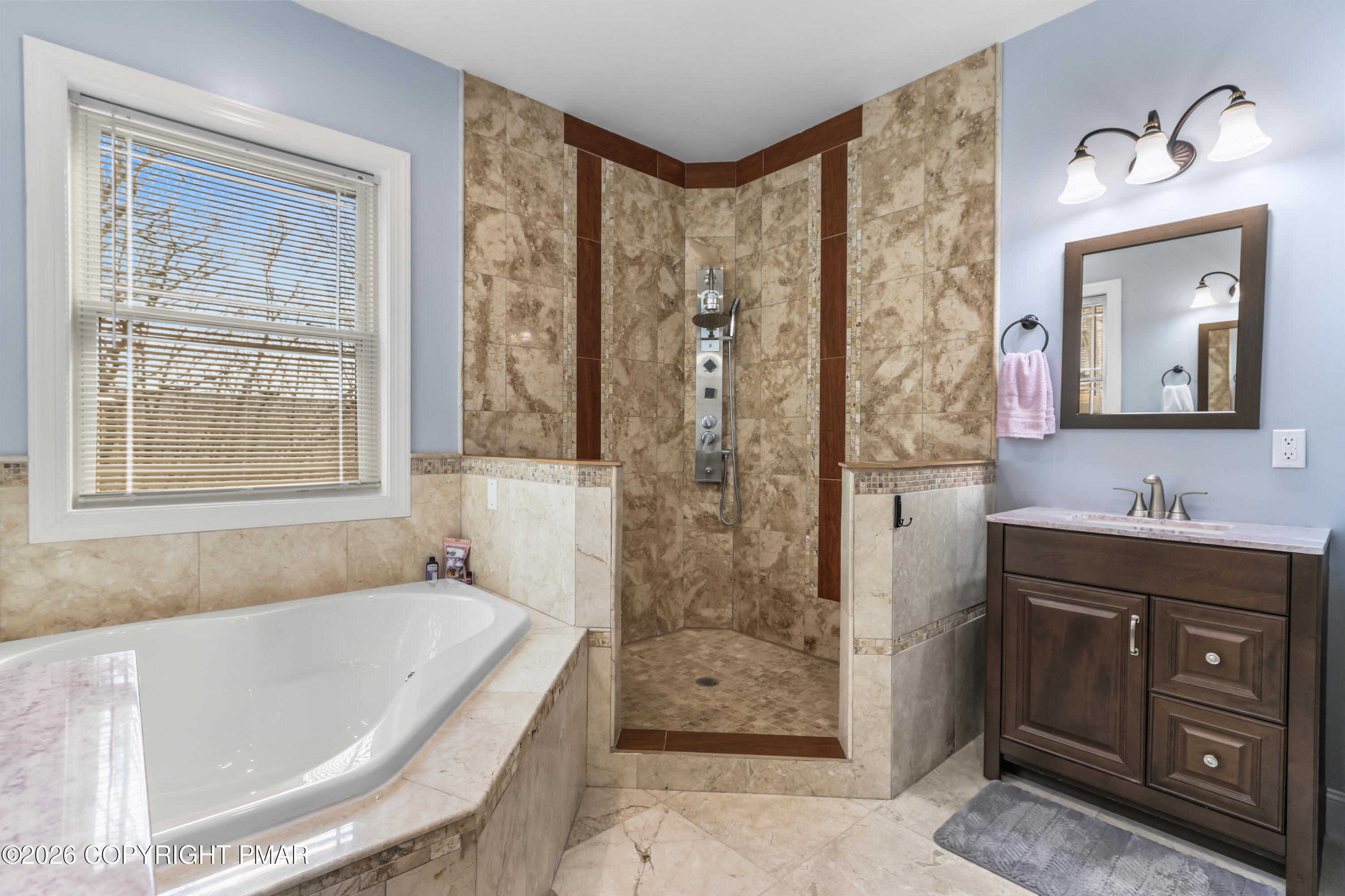 1007 Hampstead Road Bushkill, PA 18324 - Photo 17 of 68 a bathroom with a tub a sink and a shower