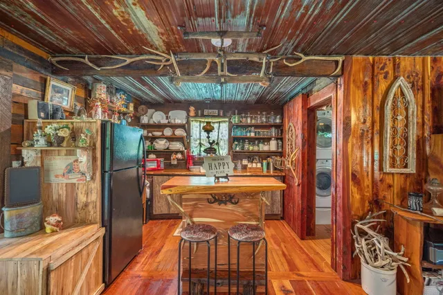 a view of a room with shelves