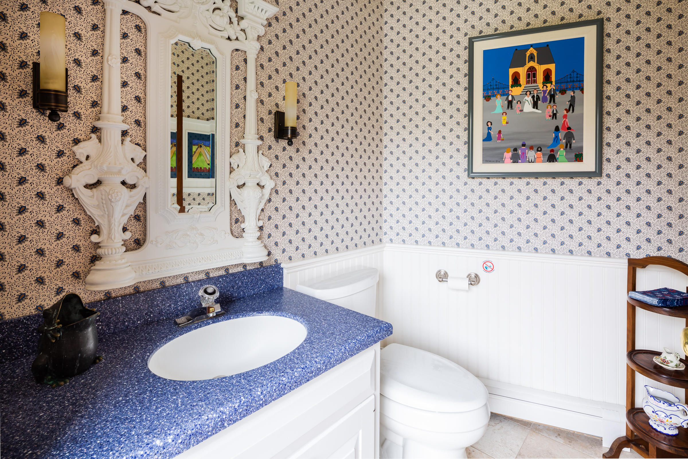 265 Bay Road Harwich, MA 02645 - Photo 12 of 38 a bathroom with a granite countertop sink and a mirror with toilet