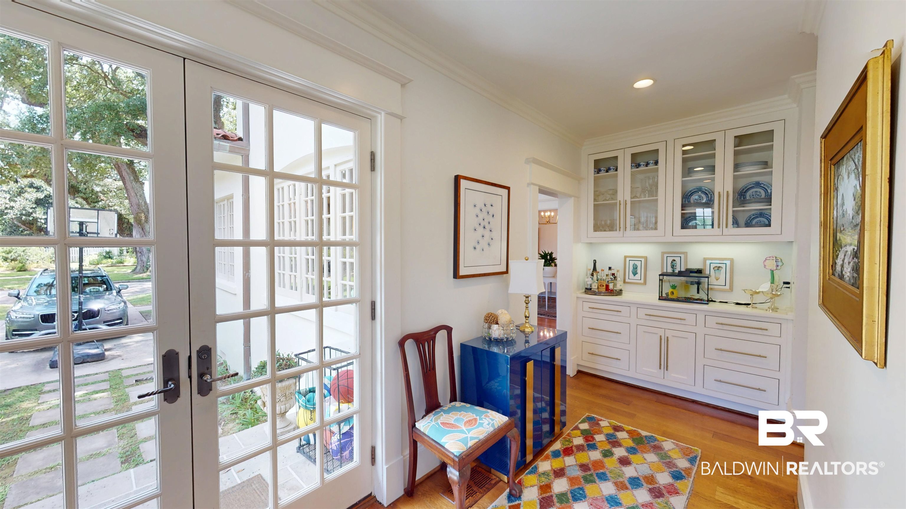 211 Lanier Avenue Mobile, AL 36607 - Photo 28 of 73 Doorway to outside with ornamental molding, light wood-type flooring, french doors, and recessed lighting