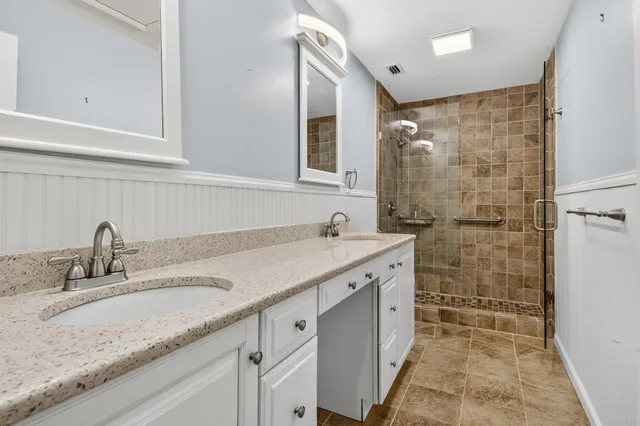 a bathroom with a shower