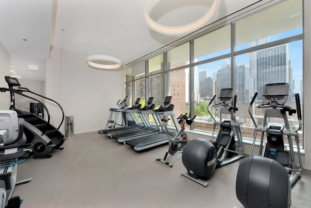 a projector room with gym equipment