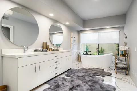 a view of a bathtub in a bathroom