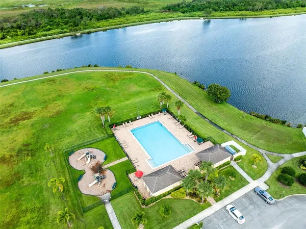 an aerial view of a house
