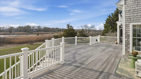a view of a brick building from a balcony