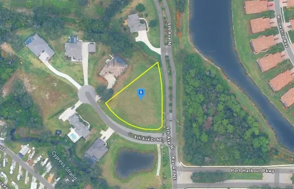 an aerial view of a highlighted house