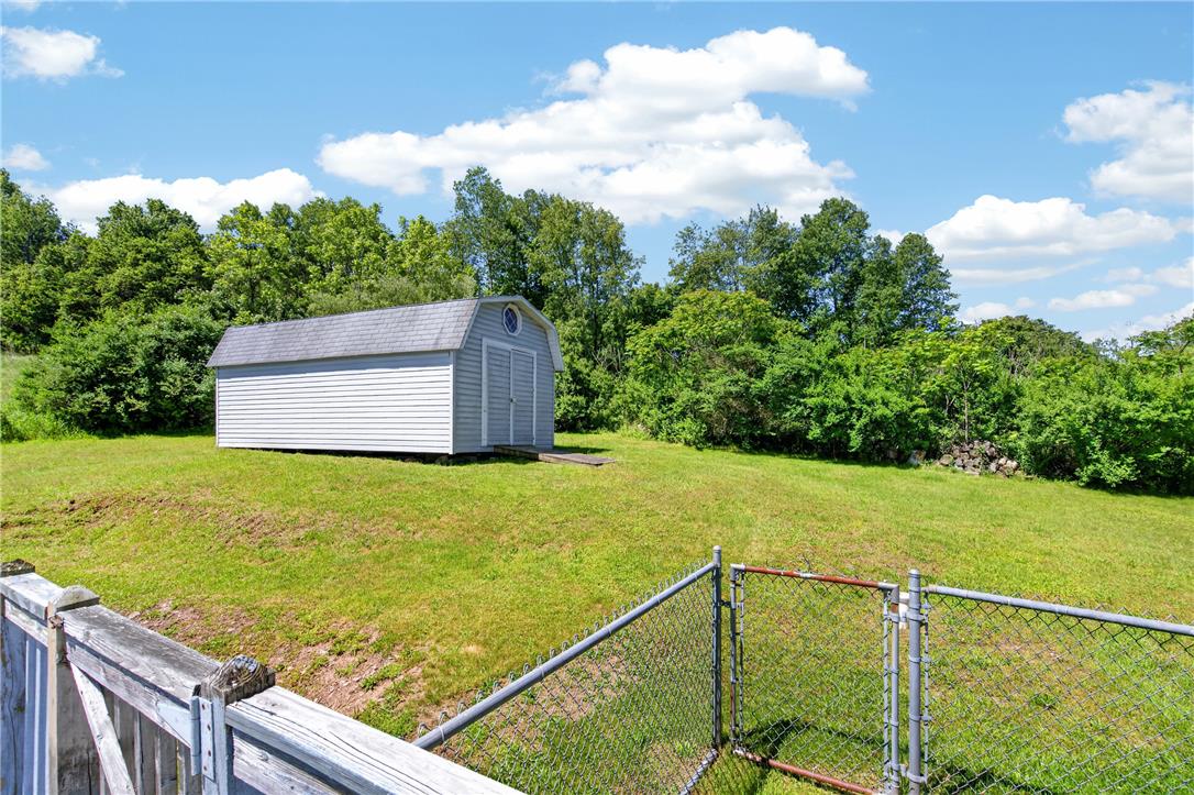 62 Stoney Road Tamaqua, PA 18252 - Photo 25 of 61 A well-maintained shed nestled in a verdant expanse of lawn, bordered by lush trees.